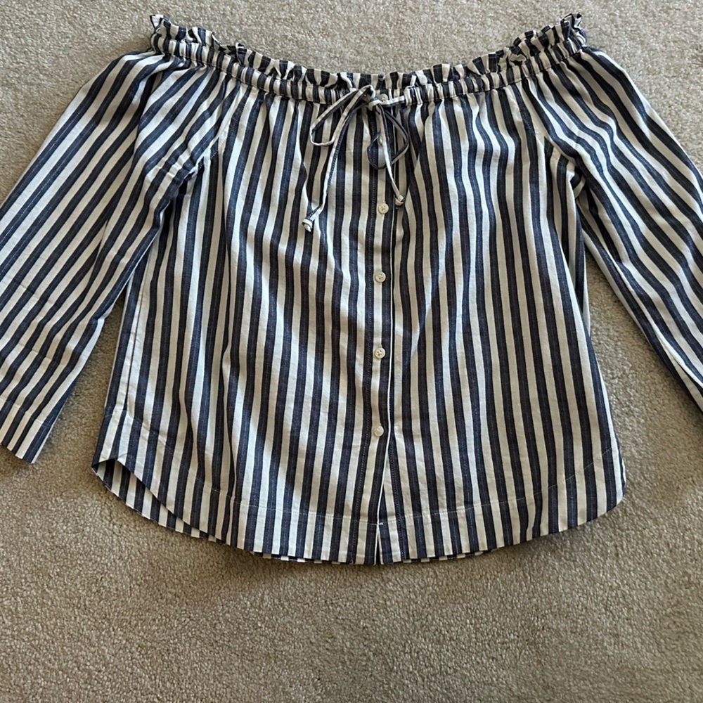 White/Blue stripe Madewell off-the-shoulder blouse. Worn once.